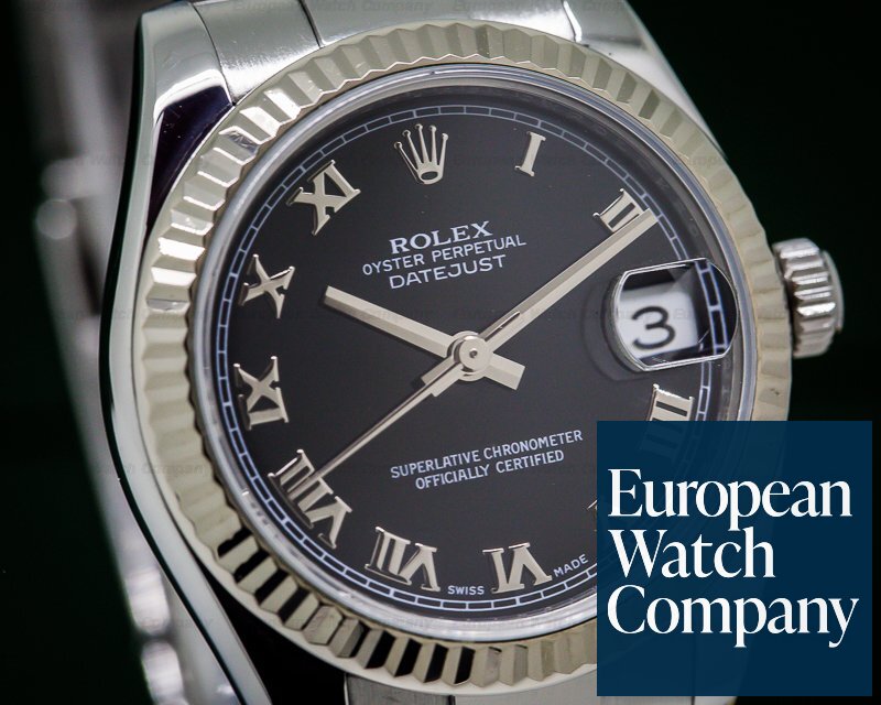 Rolex Ladies Midsize Rolex Datejust Black Roman Dial Ref. 178274