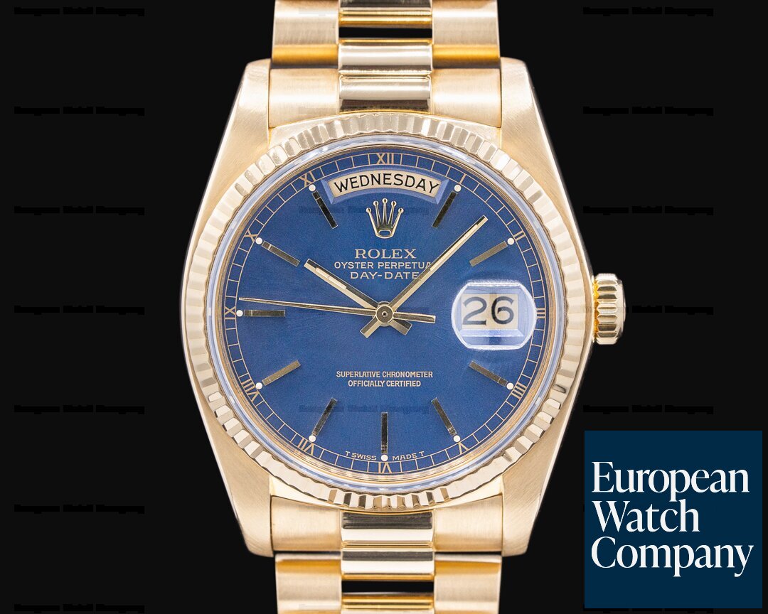 Rolex 18038 Day Date 18038 Blue Dial Yellow Gold c. 1982 (49058 