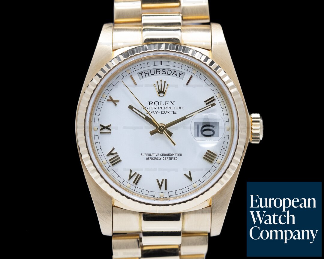 Rolex Day Date 18038 White Dial Yellow Gold c. 1983 FULL SET Ref. 18038