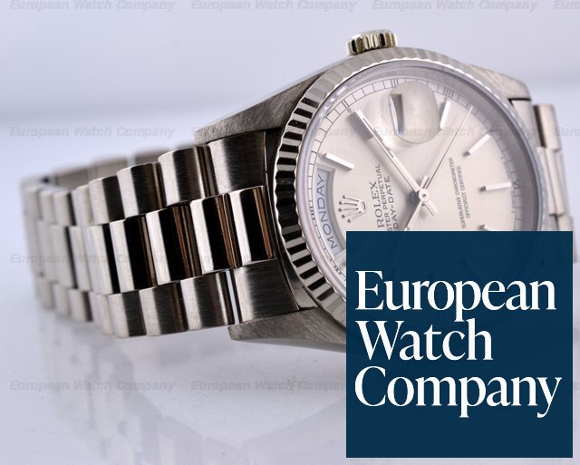 Rolex Day-Date 18K White Gold President Silver Stick Dial T Series (1996) Ref. 18239
