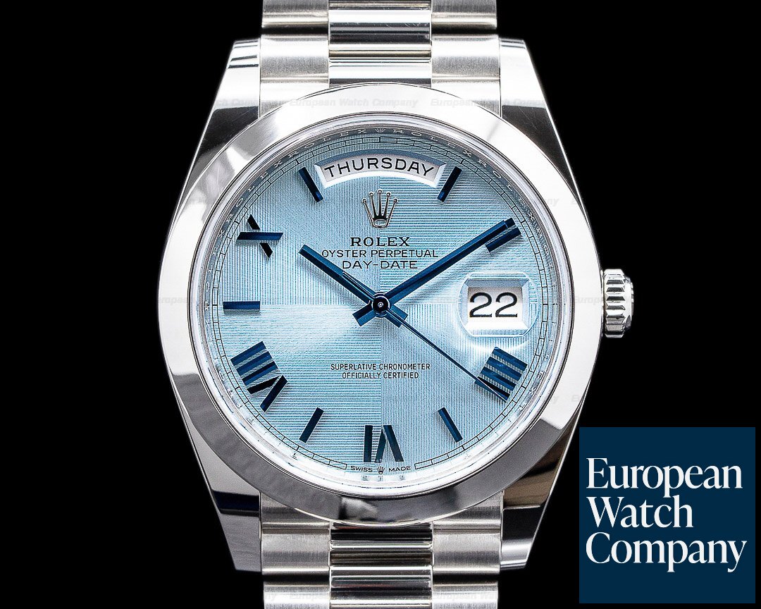 Rolex Day-Date 40 Platinum Ice Blue Roman Dial