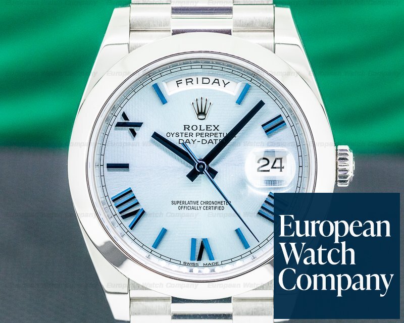 Rolex 228206 Day Date Platinum Blue Dial Roman Numeral 40MM (34968) |  European Watch Co.