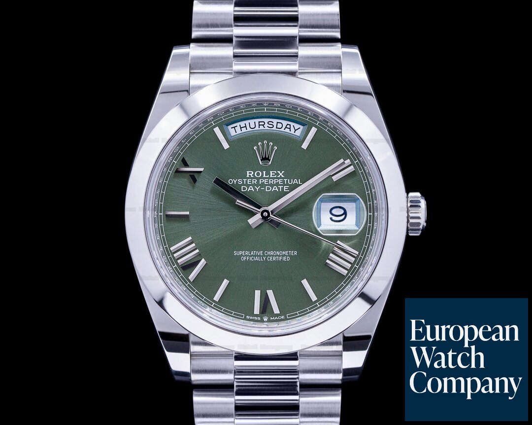 Rolex Day Date Platinum Olive Green Dial Roman Numeral 40MM 2021 Ref. 228206
