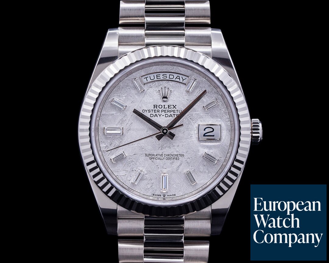 Kort levetid Vælge klæde sig ud Rolex 228239 Day Date 228239 President 18K White Gold Meteorite Baguette  Dial (43952) | European Watch Co.