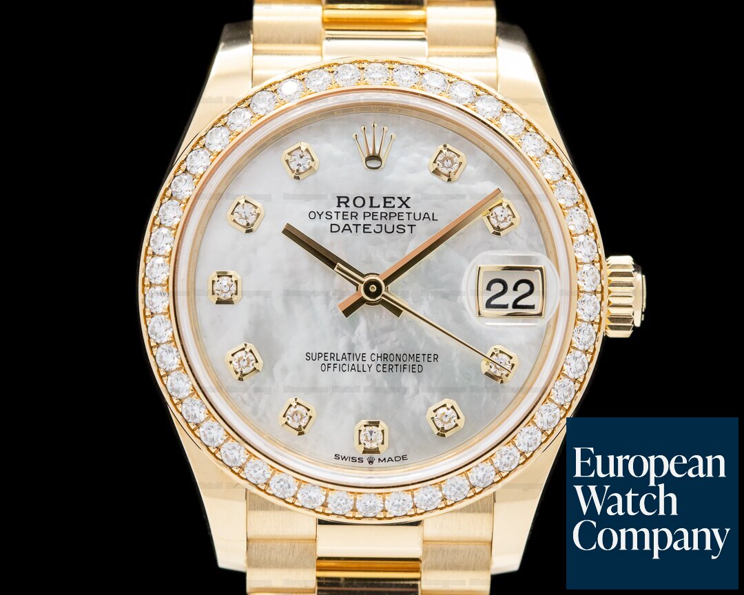 Rolex Datejust 31MM 18K Yellow Gold Diamond Bezel Diamond Dial Ref. 278288RBR