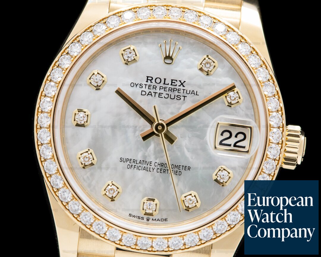 Rolex Datejust 31MM 18K Yellow Gold Diamond Bezel Diamond Dial Ref. 278288RBR