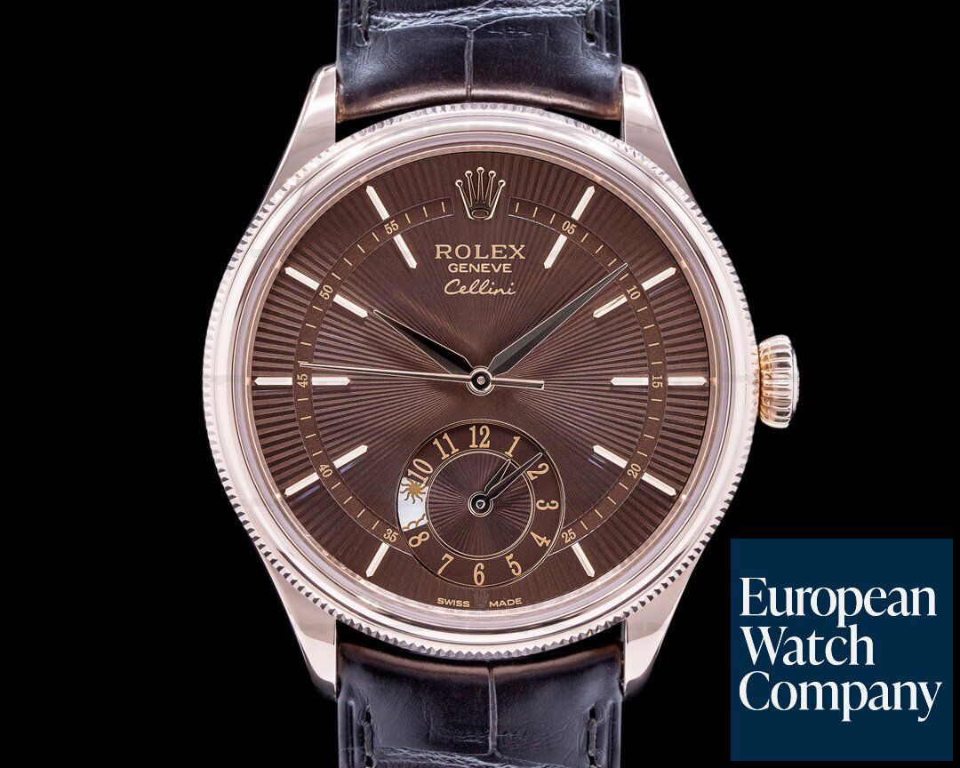 Rolex 50525 Cellini Dual Time 18K Rose Gold Chocolate dial (47328 ...