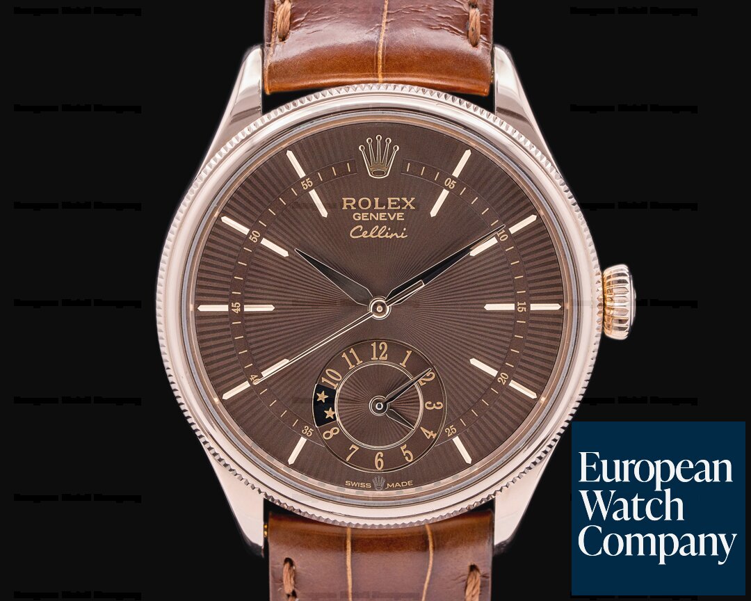Rolex 50525 Cellini Dual Time 18K Rose Gold Chocolate dial
