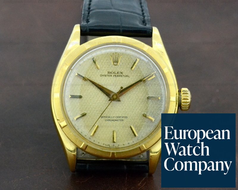 Rolex 6085 Oyster Perpetual Semi-Bubbleback Honeycomb Dial 18K Yellow Gold