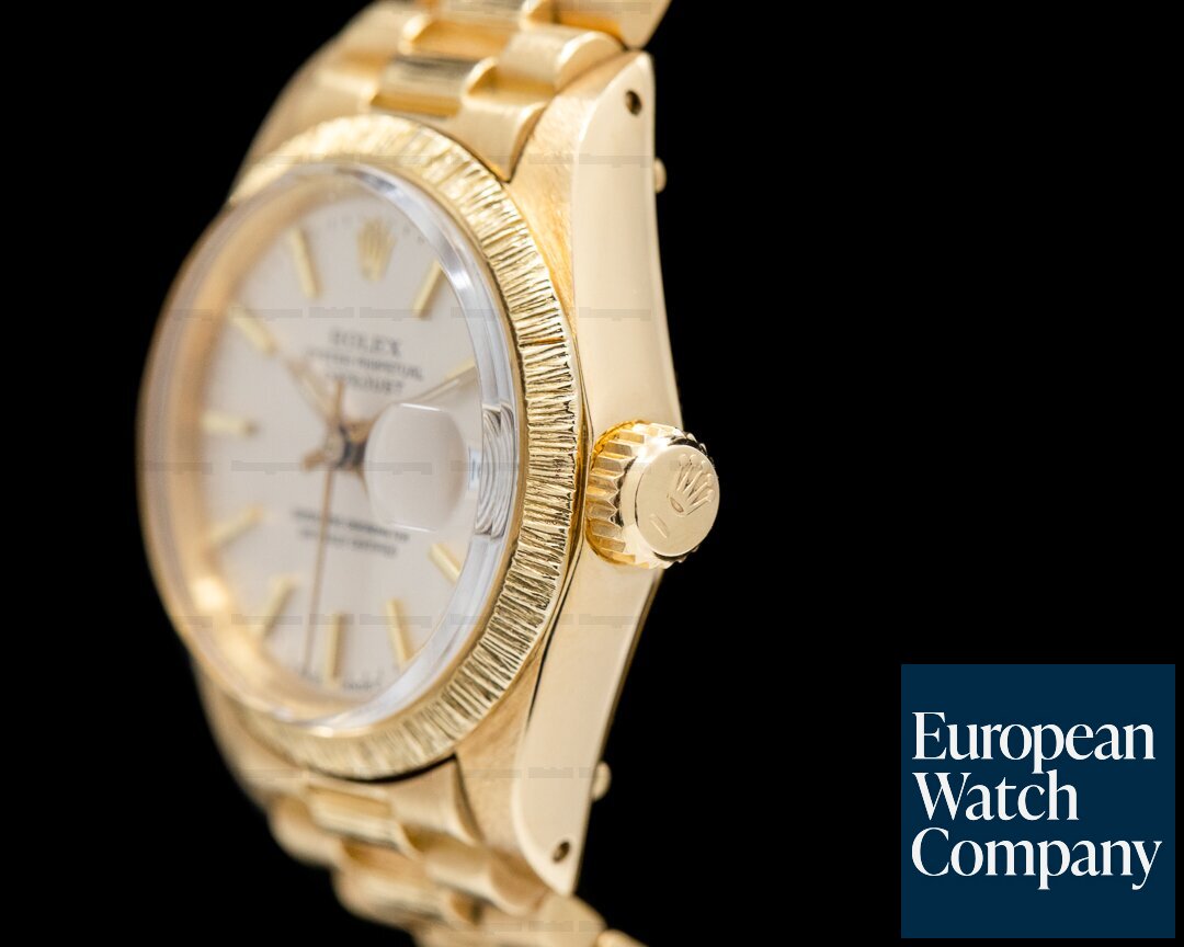 Rolex Lady Vintage Datejust Bark Finish 18k Yellow Gold Silver Dial Ref. 6927