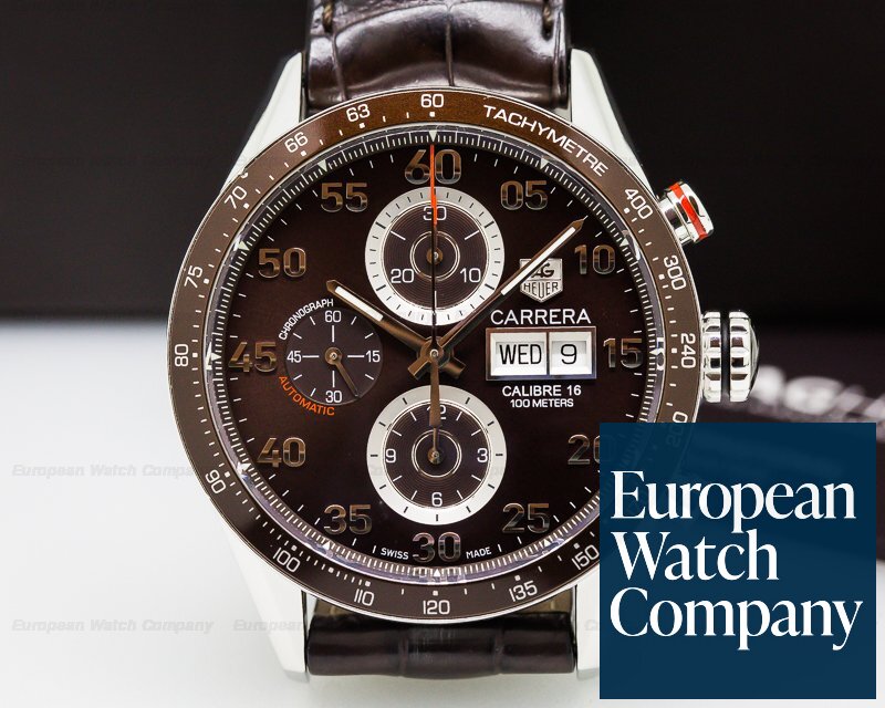 TAG Heuer Carrera Day Date Chronograph SS Brown Dial / Brown Alligator Ref. CV2A1S-FC6236