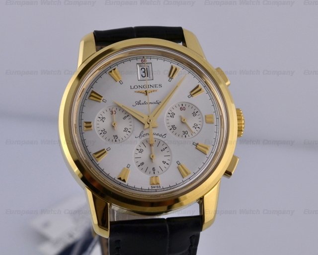 Longines Conquest Heritage Chronograph 18K Yellow Gold Silver Dial 38.5MM Ref. L1.641.6.72.4