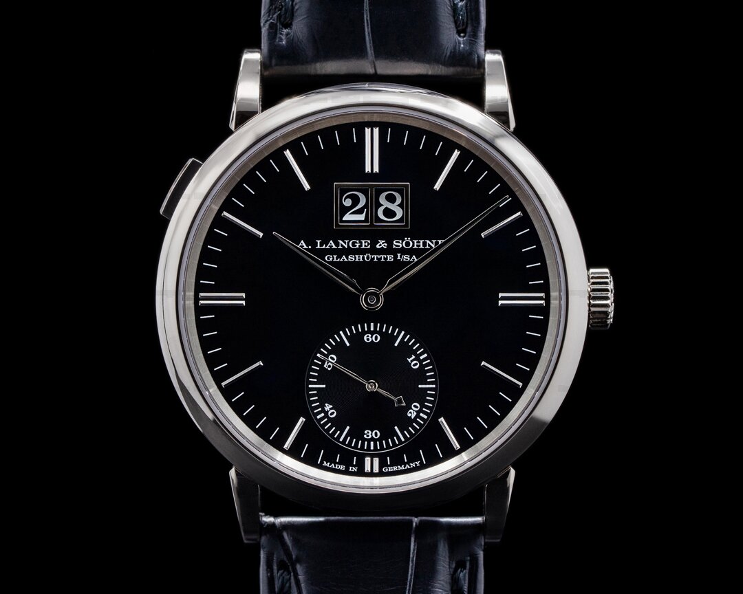 A. Lange and Sohne Saxonia 381.029 Outsize Date 18K White Gold / Black Dial Ref. 381.029