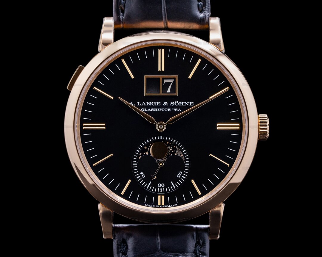 A. Lange and Sohne Saxonia Moon Phase Automatik 18K Rose Gold / Black Dial Ref. 384.031