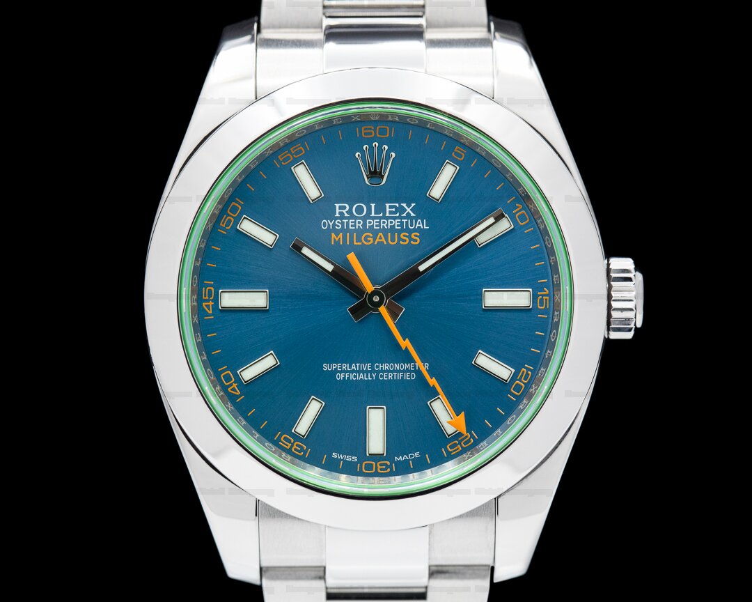 asistente tema Convencional Rolex 116400GV Milgauss Blue Dial Green Crystal 2017 (43432) | European  Watch Co.