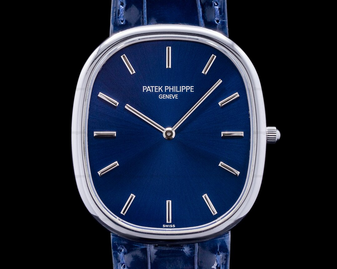 Patek Philippe Golden 5738P Ellipse Platinum Blue Dial Ref. 5738P-001