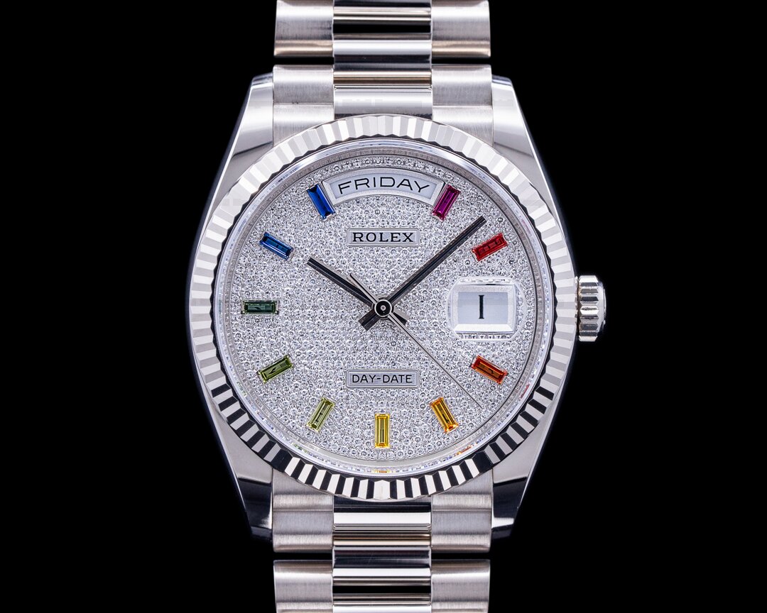 Rolex Day Date President 36MM 128239 Pave RAINBOW 18K White Gold 2022 Ref. 128239