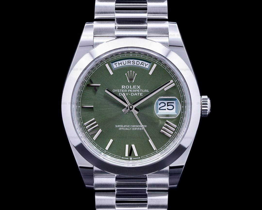 Rolex Day Date Platinum Olive Green Dial Roman Numeral 40MM 2020 Ref. 228206