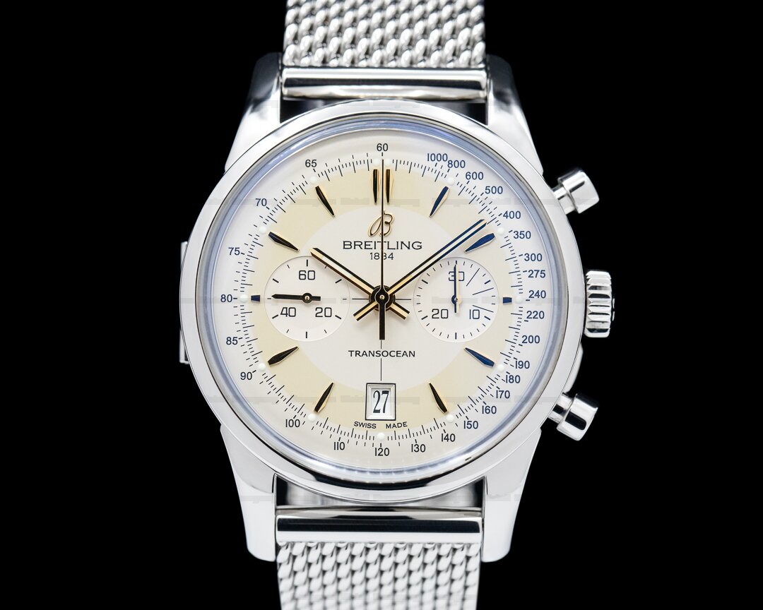 Breitling Transocean Chronograph SS Bracelet Boutique Edition Officers Caseback Ref. AB015412/G784