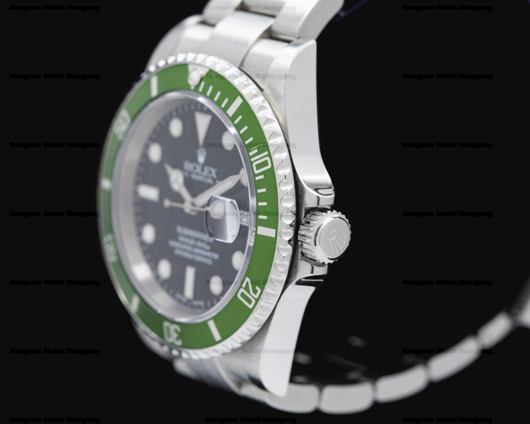 Rolex Submariner Anniversary Kermit Watch Ref. 16610 with Flat Four Bezel  (NEW ARRIVAL)