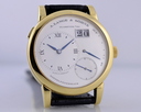 A. Lange and Sohne Lange 1 18K Yellow Gold Blue Hands Silver Dial 38.5MM Ref. 101.022